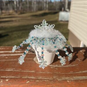 Handcrafted Crystal Snowflake Ornament with Beaded Fringe
